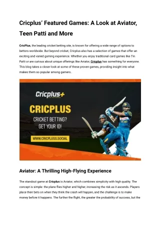 Cricplus’ Featured Games_ A Look at Aviator, Teen Patti and More