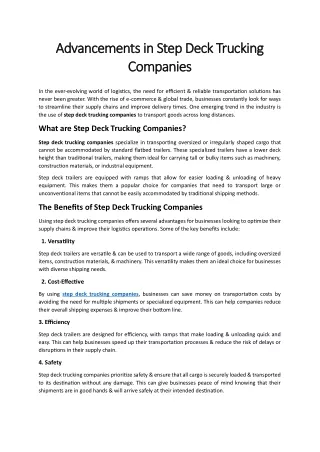Advancements in Step Deck Trucking Companies