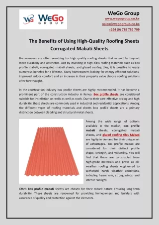 The Benefits of Using High-Quality Roofing Sheets Corrugated Mabati Sheets