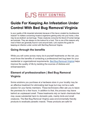Guide For Keeping An Infestation Under Control With Bed Bug Removal Virginia