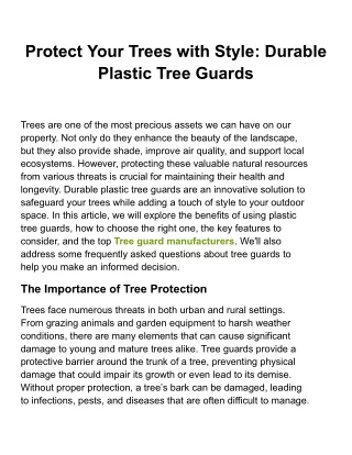 Safeguard Your Saplings: The Benefits of Using Plastic Tree Guards