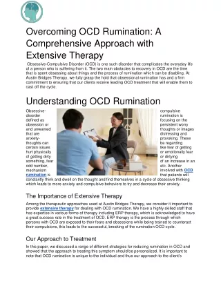 Overcoming OCD Rumination: A Comprehensive Approach with Extensive Therapy