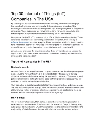 Top 30 Internet of Things (IoT) Companies in The USA