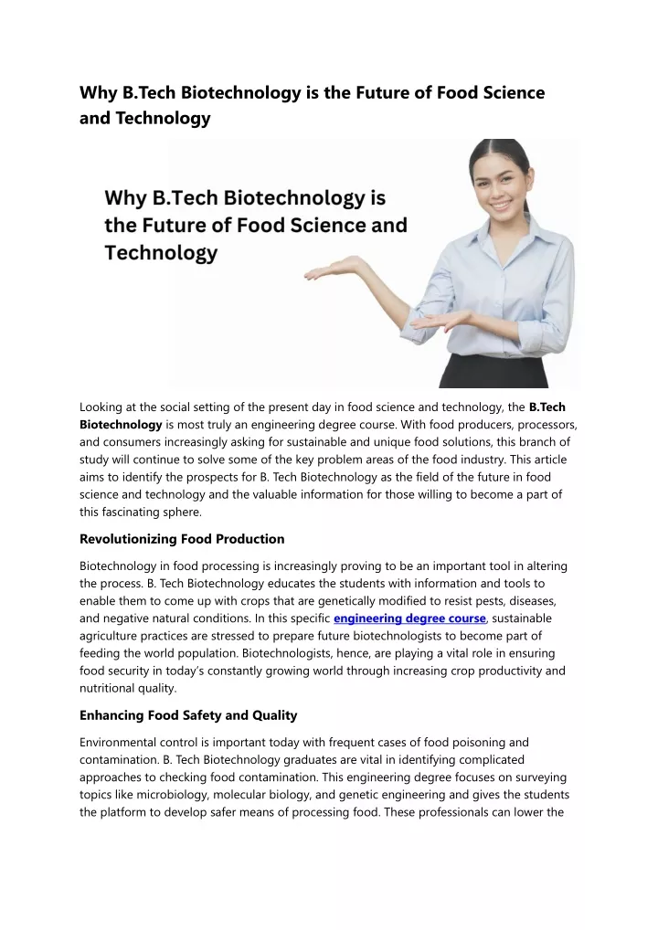 why b tech biotechnology is the future of food