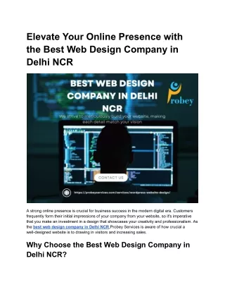 Elevate Your Online Presence with the Best Web Design Company in Delhi NCR