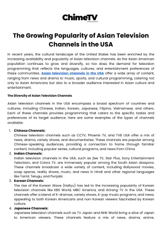 The Growing Popularity of Asian Television Channels in the USA