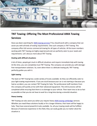 TNT Towing Offering The Most Professional AMA Towing Services