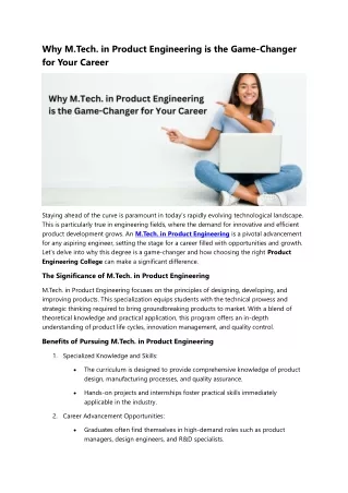 Why M.Tech. in Product Engineering is the Game-Changer for Your Career