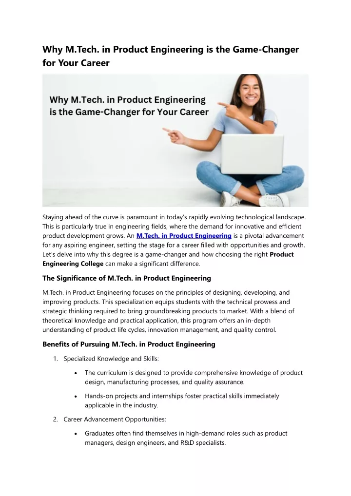 why m tech in product engineering is the game