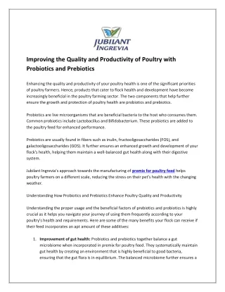 Improving the Quality and Productivity of Poultry with Probiotics and Prebiotics