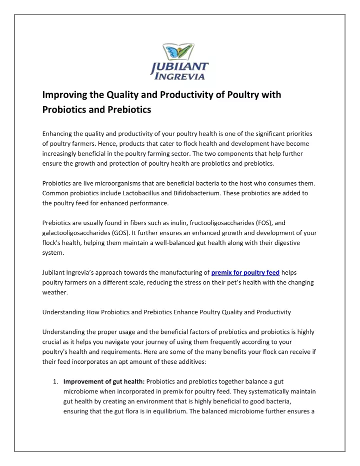 improving the quality and productivity of poultry