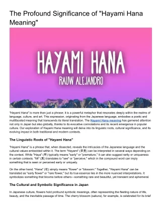 The Profound Significance of _Hayami Hana Meaning_