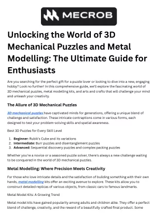 3d Mechanical Puzzles