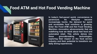 Food ATM and Hot Food Vending Machine