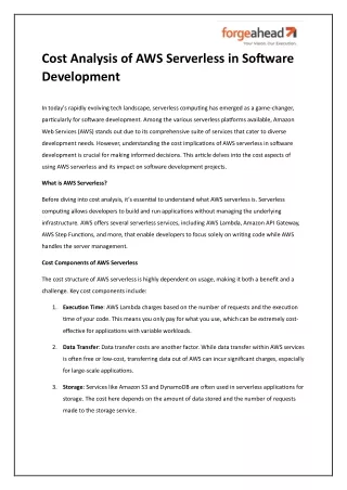 Cost Analysis of AWS Serverless in Software Development