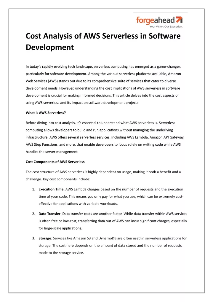 cost analysis of aws serverless in software