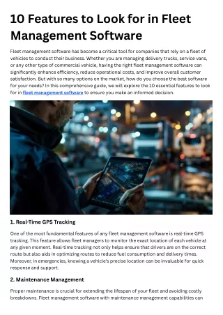 10 Features to Look for in Fleet Management Software