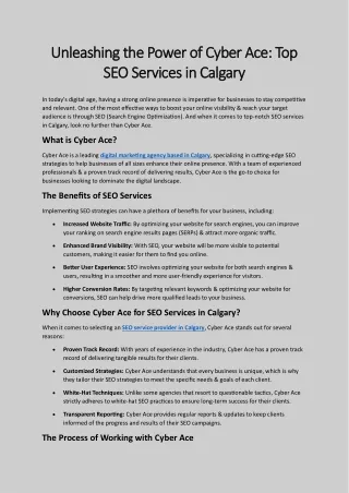 Unleashing the Power of Cyber Ace - Top SEO Services in Calgary
