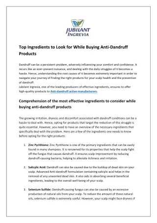 Top Ingredients to Look for While Buying Anti-Dandruff Products