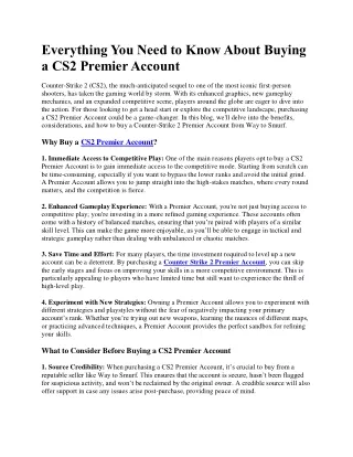 Need to Know About Buying a CS2 Premier Account