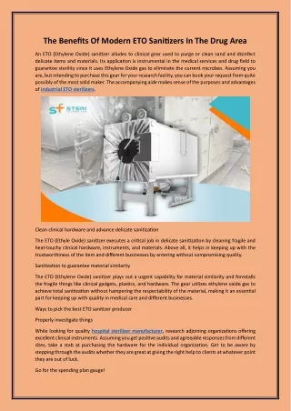 The Benefits Of Modern ETO Sanitizers In The Drug Area