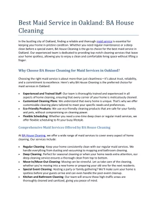 Best Maid Service in Oakland BA House Cleaning