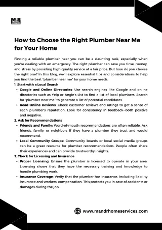 How to Choose the Right Plumber Near Me for Your Home