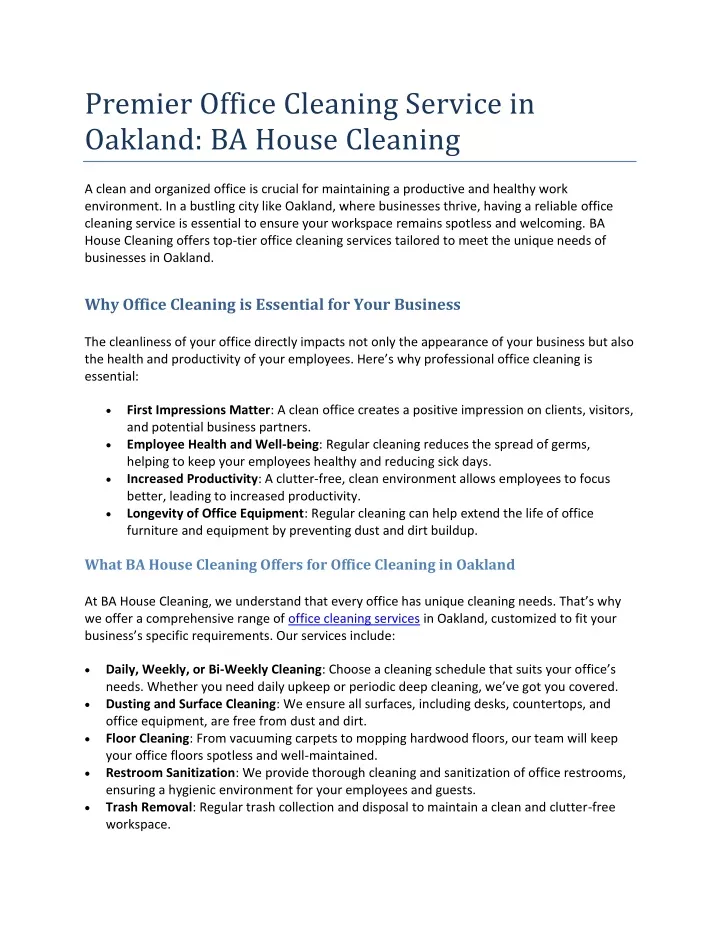 premier office cleaning service in oakland