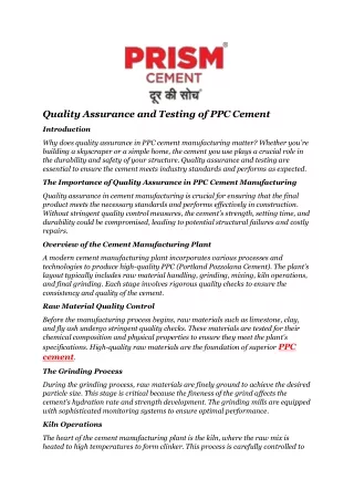 Quality Assurance and Testing of PPC Cement