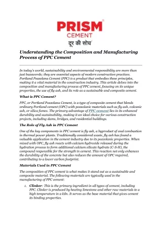 Understanding the Composition and Manufacturing Process of PPC Cement