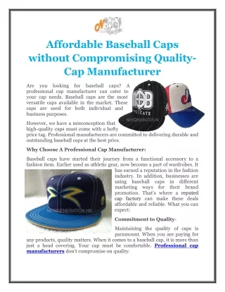 Affordable Baseball Caps Without Compromising Quality- Cap Manufacturer