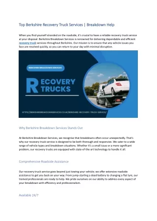 Top Berkshire Recovery Truck Services