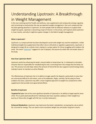 Understanding Lipotroxin A Breakthrough in Weight Management