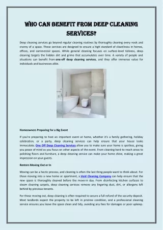 Who Can Benefit from Deep Cleaning Services