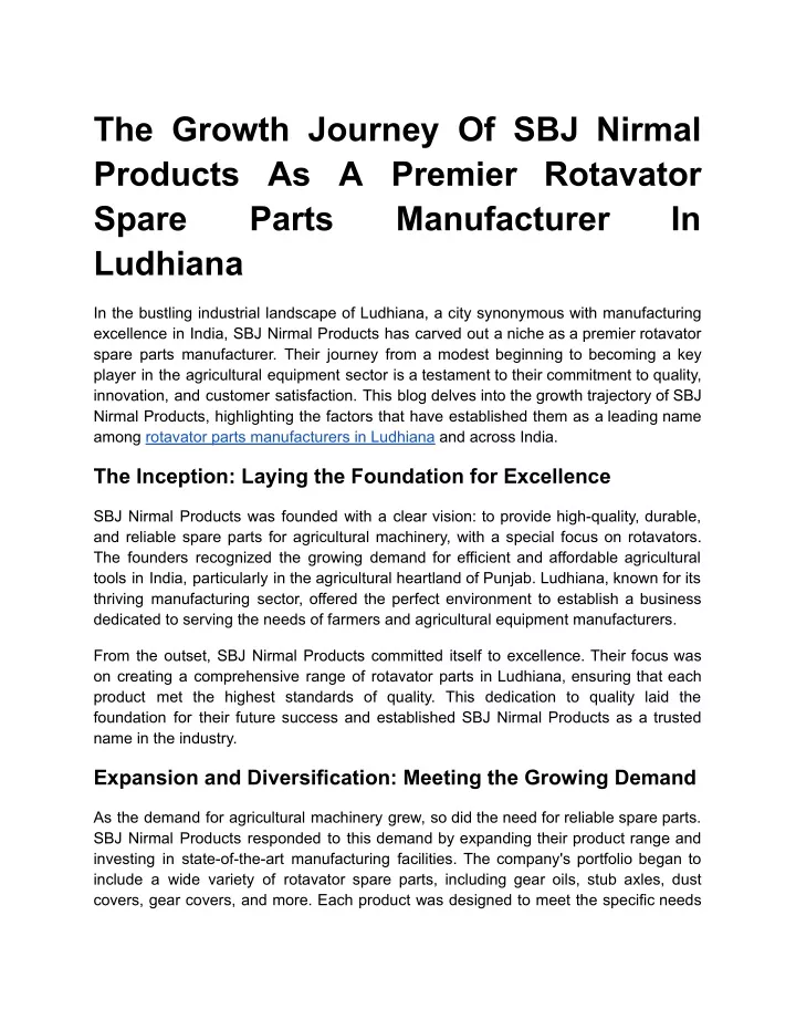 the growth journey of sbj nirmal products