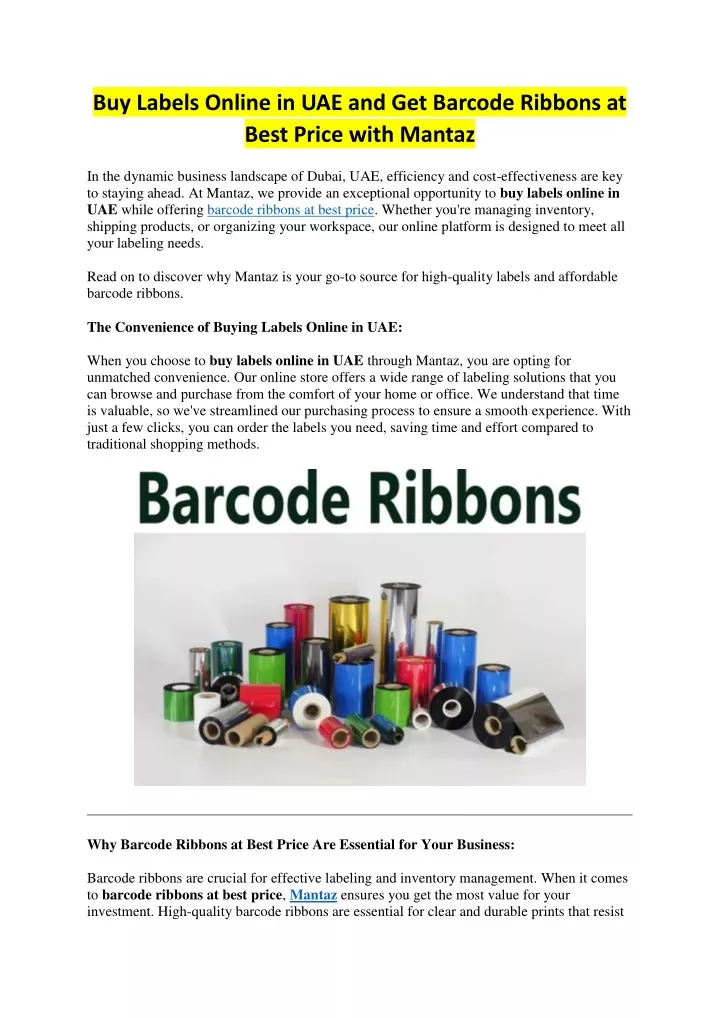 buy labels online in uae and get barcode ribbons