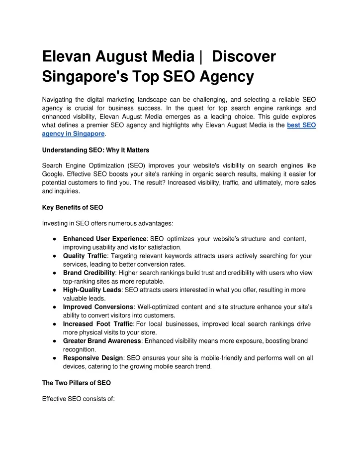 eleva n augus t medi a discove r singapore s top seo agency