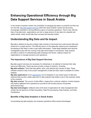 Enhancing Operational Efficiency through Big Data Support Services in Saudi Arabia