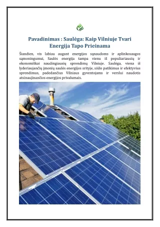 Saulėga: Kaip Vilniuje Tvari Energija Tapo Prieinama