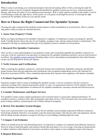 How to Choose the Right Commercial Fire Sprinkler Systems
