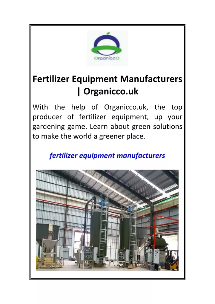 fertilizer equipment manufacturers organicco uk