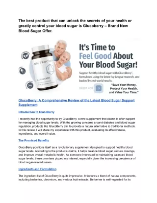 The best product that can unlock the secrets of your health or greatly control your blood sugar is Glucoberry – Brand Ne