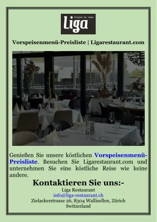 Vorspeisenmenü-Preisliste  Ligarestaurant.com