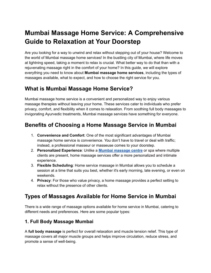 mumbai massage home service a comprehensive guide