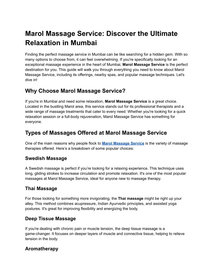 marol massage service discover the ultimate