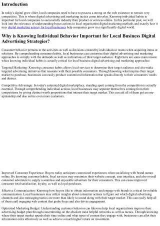 Comprehending Buyer Actions in Local Organization Digital Advertising And Market