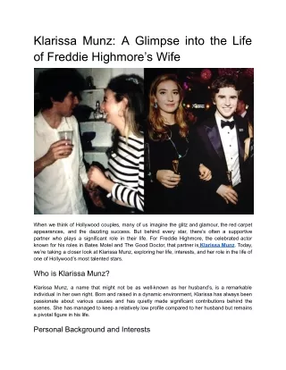 Klarissa Munz_ A Glimpse into the Life of Freddie Highmore’s Wife