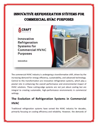 Innovative Refrigeration Systems for Commercial HVAC Purposes