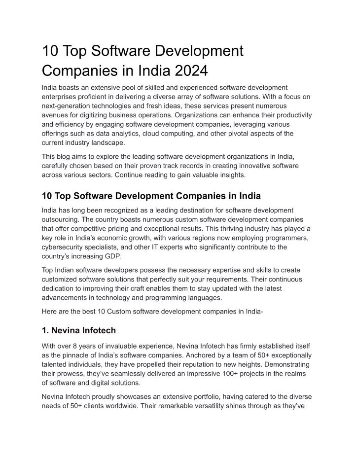 10 top software development companies in india