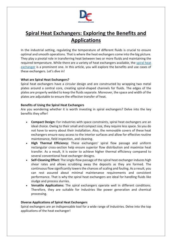 spiral heat exchangers exploring the benefits